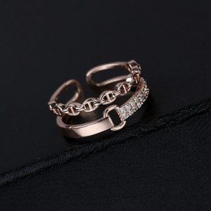 buckle diamond pave rose gold ring